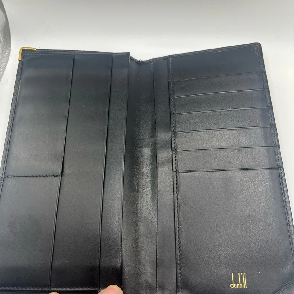 Dunhill Black Genuine Leather Men Long Wallet Gold Hardware 7 Inch